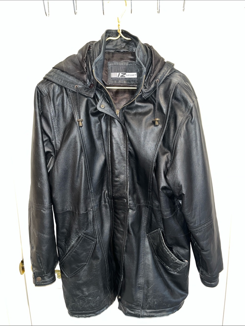 Women's Black Leather Hooded Jacket